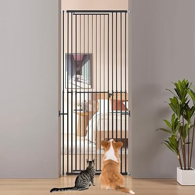 beeNbkks Extra Tall Cat Gate, Adjustable 47-87 Height, Fits 27.5-37 Wide Openings, Dog Gate for Doorways Stairs, No Drilling Pet Safety Barrier Indoor Use, Metal Fence for Dogs Cats