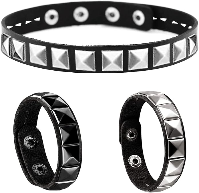Studded Choker Necklace Bracelets, Punk Emo Goth Jewelry Scene Accessories