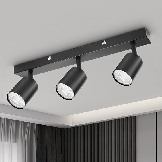 Ceiling Lights 3 Way GU10 Spot Lights Black 350° Rotatable [Energy Class E]