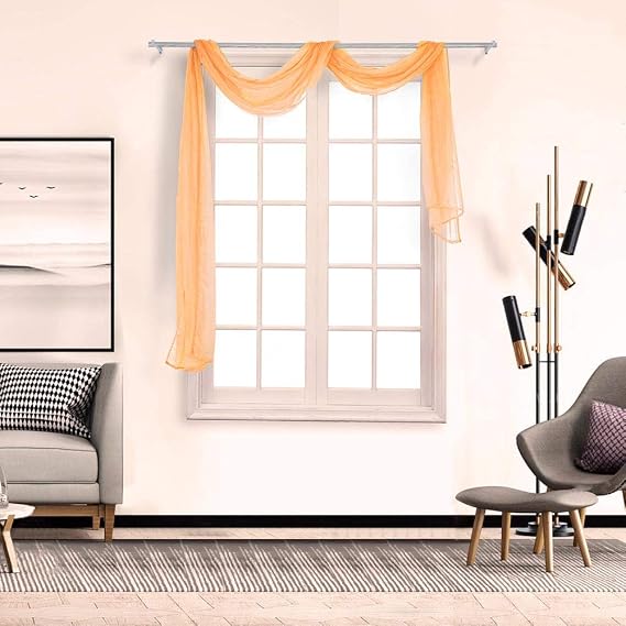 BOYOUTH Beautiful Elegant Solid Color Soft Transparents Voile Window Decor Scarf Valance Topper Curtain Topper Long Window Treatment Scarves for Home Decor,Wedding(35"x78"-Beige) 1 Panel