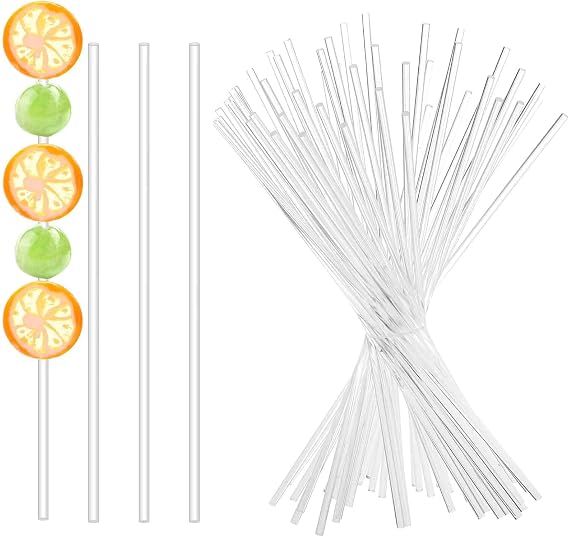 50 Pcs Acrylic Lollipop Sticks 8 Inch Cake Pop Sticks Clear Round Stir Rod Reusable Cake Topper Sticks Acrylic Strip for Making Candy Dessert Lollipops Cake Cookie Pop Sticks DIY (3mm Diameter)
