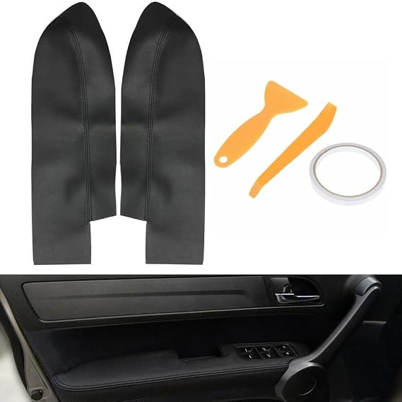 2Pcs Leather Front Door Panel Armrest Covers for for honda CR-V 2007-2012, Microfiber Replacement Skin, Black