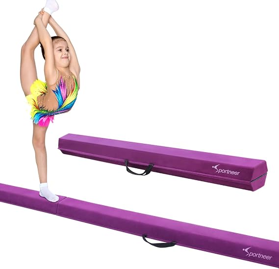 Sportneer Gymnastics Beam Foldable Balance Beams 9ft Gymnastic Beam with Suede Cover and Anti Slip Bases Folding Floor Beam Equipment with Carry Bag for Kids Toddlers Beginners Home Gym Training