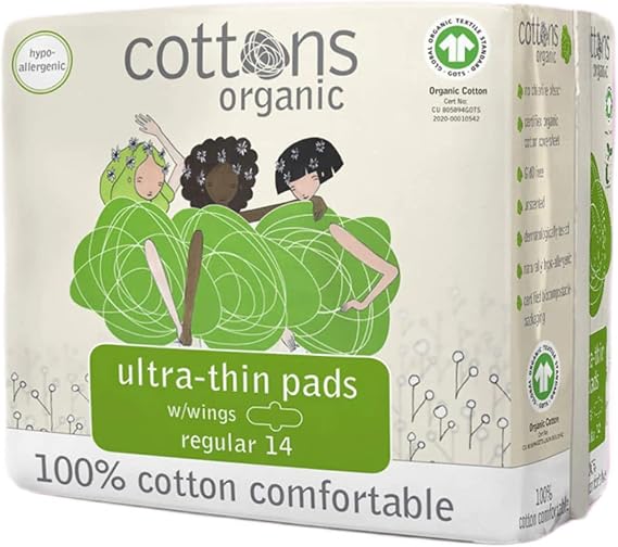 Cottons Ultra Thin Regular Sanitary Pads for Women, 100% Organic Cotton, Hypo-Allergenic, Breathable, Organic Sanitary Towels (1)