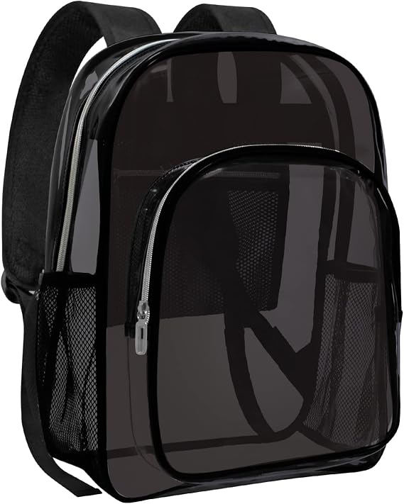 Clear Backpack Heavy Duty Transparent Backpack for Security Travel Work (Black)