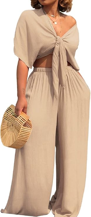 SeNight Women's 2 Piece Tracksuit Long Sleeve Ribbed Crop Top Set