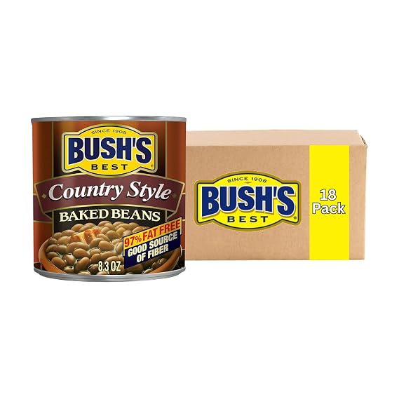 Bushs Best Baked Beans, Country Style Seasoned Beans in Savory Sauce for BBQ, Cookouts, Side Dishes and Easy Meals, 8.3 Ounce (Pack of 18)