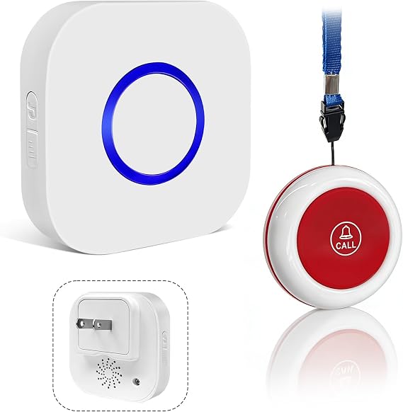 Caregiver Pager Wireless Call Button Nurse Alert System 900+ Ft Plugin Receiver, Life Alert Systems with 1 Plug-in Receiver 1 Waterproof Alert Buttons for Home/Elderly/Patient/Disabled