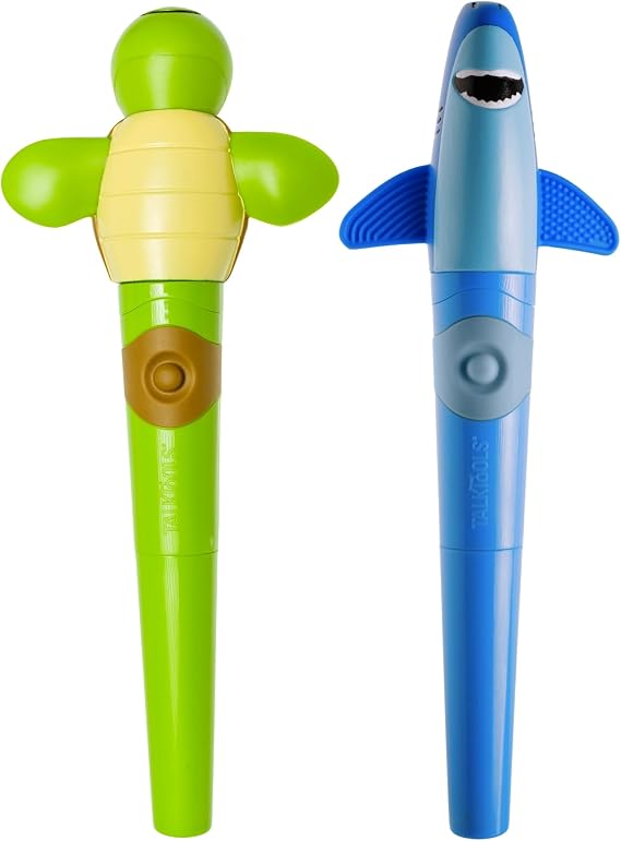 TalkTools Jiggler Oral Motor Tool for Kids - Oral Facial Massager, Sensory Awareness for Jaw & Lips, Calming Vibration for Lip Closure & Feeding | Shark & Turtle, Set of 2
