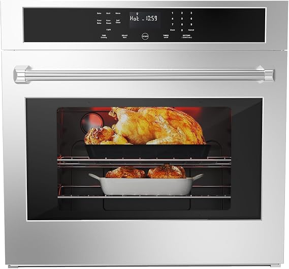 30 Inch Single Wall Oven, 4.8 Cu.Ft. Electric Convection Wall Oven, 3800W Built-In Electric Ovens with Broil Bake Roast Function, Stainless Steel Finish, Touch Control, Silver