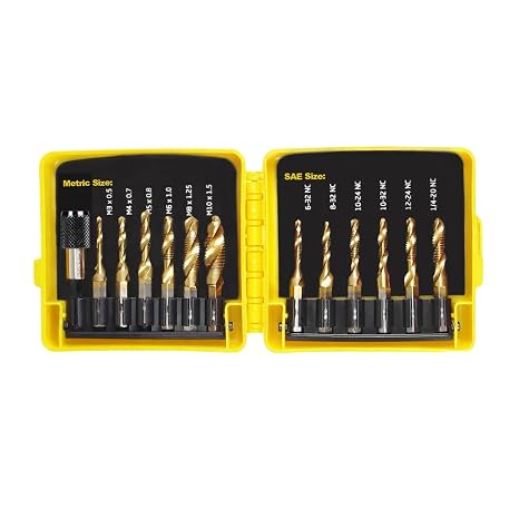 13PCS Combination Drill Tap Bit Set Metric and SAE Titanium Coated Screw