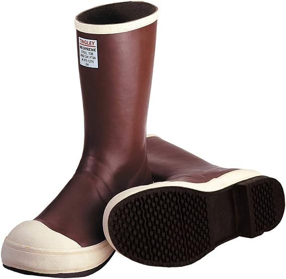 Tingley Pylon MB924B Neoprene Steel Toe Boot, 12-1/2 Inch Height, With Safety-Loc Outsole, Mens 6 / Womens 8, Brick Red Upper - Brown Sole