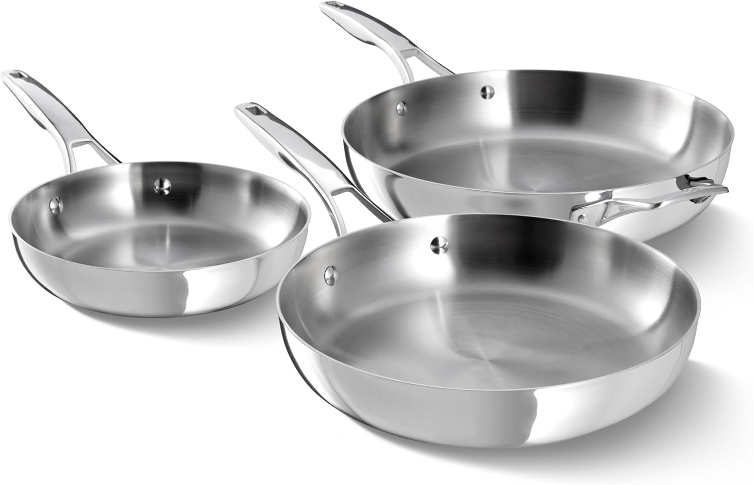 Calphalon Premier Polished 5-Ply Stainless Steel Cookware Set w/Turbo Heat Tech 3 Piece Frying Pan Set, Induction, Oven Safe 500F, Silver
