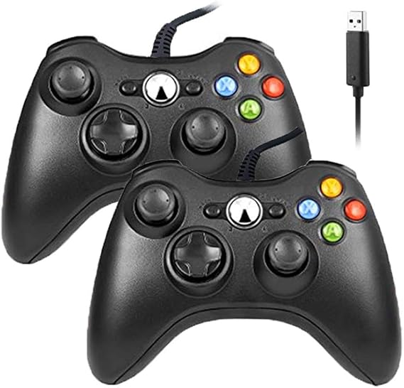 Reiso Xbox 360 Controller, 7.2 ft USB Wired PC Controller Compatible with Microsoft Xbox 360 & Slim 360 PC Windows (Black and Black)