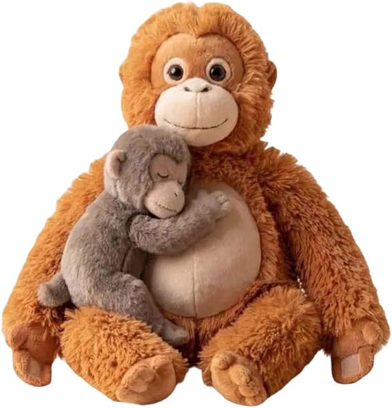 Punch Monkey Plush, Orangutan Plush with Baby Monkey, Gorilla Tag Soft Toy, Washable & Safe for Kids, Realistic Soft Cuddly Monkey Toy