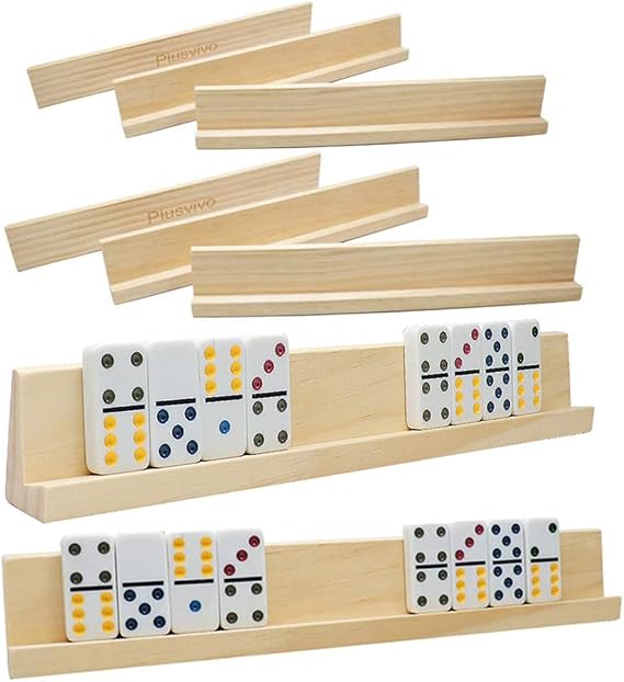 plusvivo Domino Raf Seti 8 Ahşap Domino Tepsi Tutucu Meksika Treni, Tavuk Ayağı Kombinasyonu, Mahjong ve Diğer Domino Oyunları için 33,97 x 2 x 1,18 inç - Domino Raflar Dahil Değildir