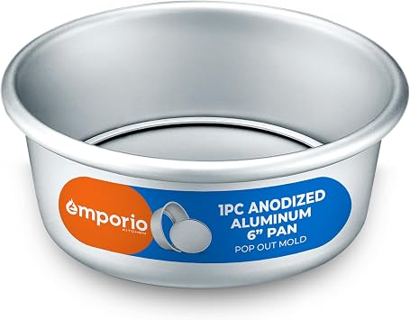 Emporio Kitchen Baking Pan - Anodized Aluminum Round Cheesecake Pan 6', Pressure Cooker and Air Fryer Compatible, Recipe Booklet Included, PFAS, CFC, PTFE, or PFOA Free, Oven Safe (Up To 500 F)