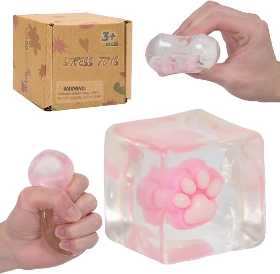 Cat Paw Squishy，Clear Cat Paw Fidget Toy,Cat Paw Squeeze Toys, Paw Squishy，Soft & Durable Squeeze Figure with Soothing Touch, Cute Stress‑Relief Desk Gift, 1.37in Mini Hand Toy(Pink)