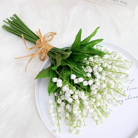 12pcs Lily Garden Artificial Lily of The Valley Flowers,Lily of The Valley Artificial Flowers Wedding Holding Flowers Arrangement Bouquet Home Decor White