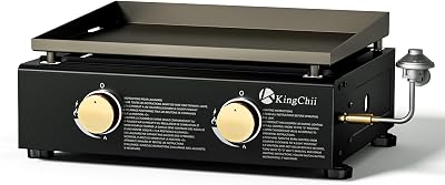 KingChii 19 Tabletop 2-Burner Griddle Portable Gas Grill with Rear Grease Trap, Powder Coated Steel, Black