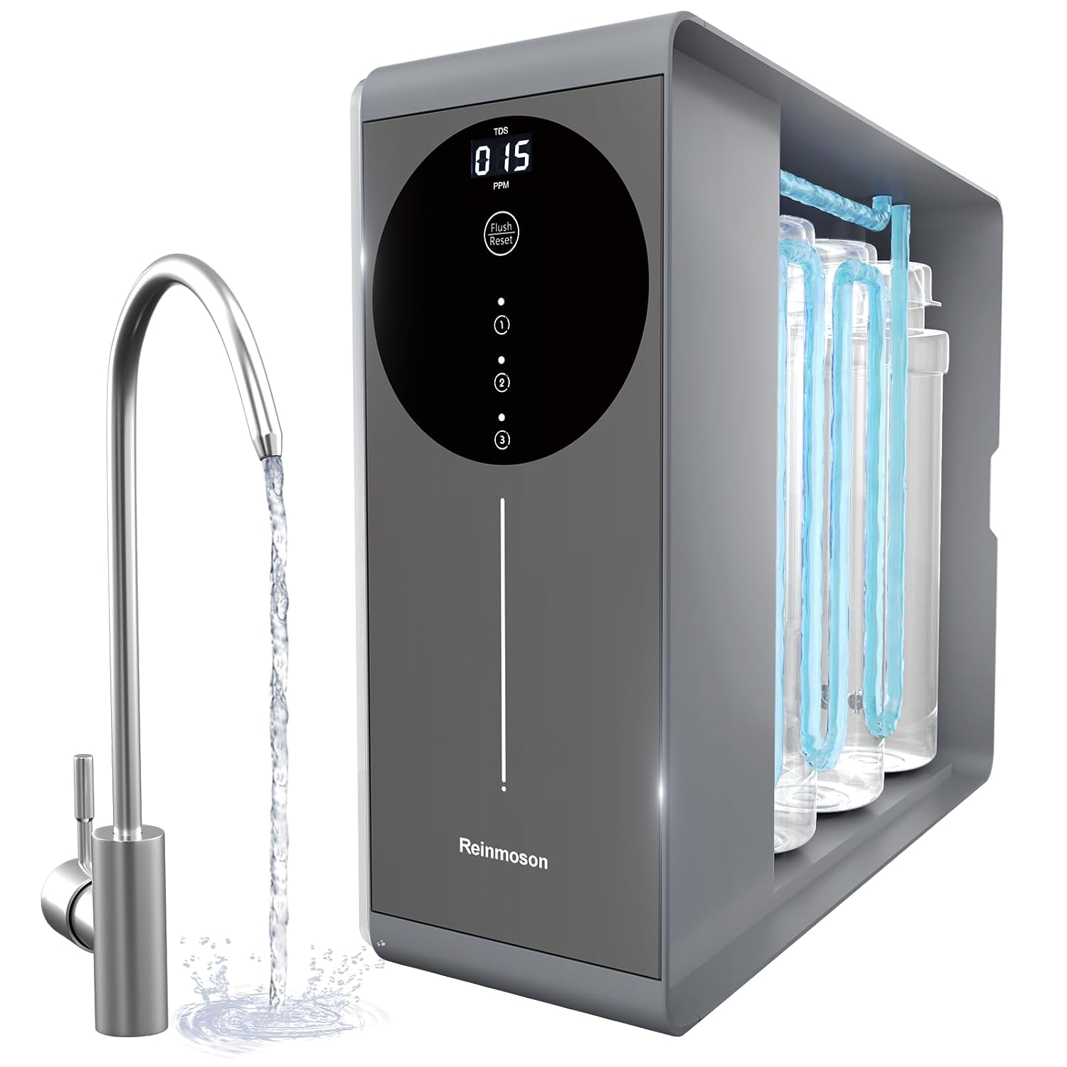 8 Stage Tankless Reverse Osmosis System NSF Certifed TDS Reduction 500GPD RO Water Filter System Under Sink Reverse Osmosis Water Filtration System for Home Kitchen Apartment (RMS-WP-RO500)
