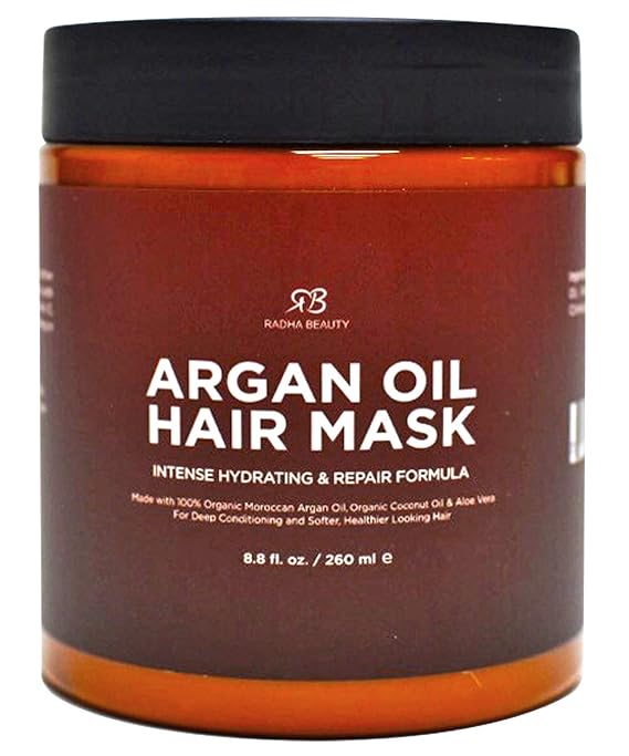 Radha Beauty Argan Oil Hair Mask 8 oz. - Intense Hydrating Repair Formula with 100% Organic Argan Oil, Coconut Oil, and Aloe Vera...