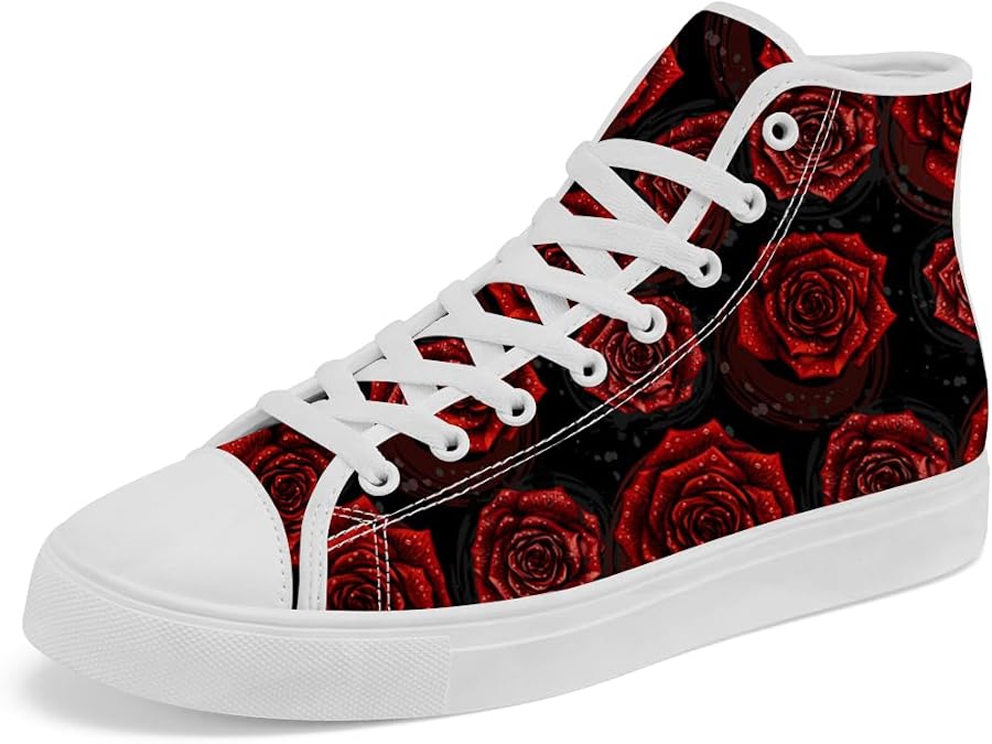 Rose High Top Canvas Shoes Flower High Top Sneakers Lace Up Casual Shoes for Women