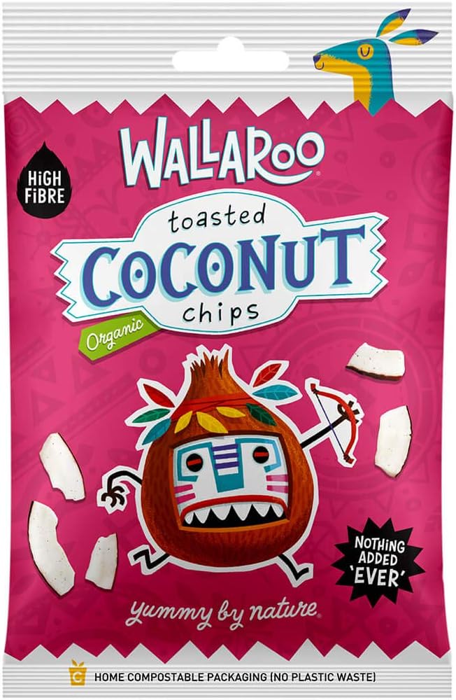 WALLAROO Organic Toasted Coconut Chips | 100% Coconut | No Sugar or Preservatives | High Fibre Vegan Keto Snack | Multipack 10x30g