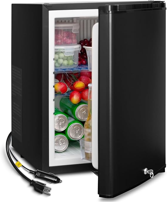 12V RV Refrigerator with Lock Key Mini DC Fridge 12 volt Fridge Compact Lockable No Noise Absorption 12V/120V Portable AC for Garage Office Van Medication Storage Dorm 1.4 cuft