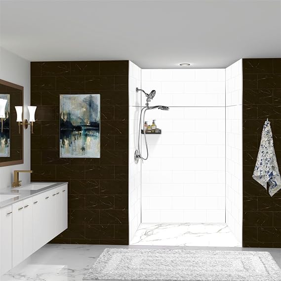 Transolid PWKX60488412-531 Prodigy 60-in x 48-in x 96-in Shower Wall Kit with Extension, White Horizontal Tile