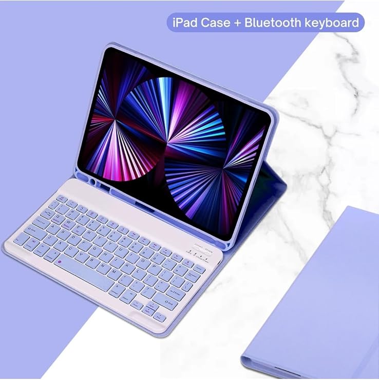 Samsung Galaxy Tab S6 Lite P610/P613 ile Uyumlu Bluetooth Klavyeli Tablet Kılıfı, Türkçe Klavye, Lila