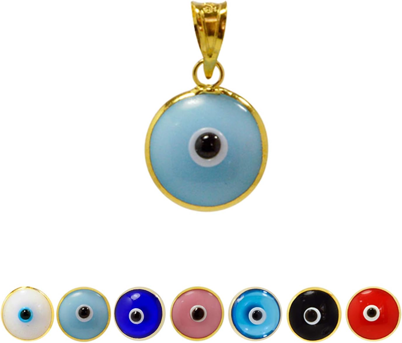 MIZZE Made for Luck Gold Plated 925 Sterling Silver 10 MM Round Glass Evil Eye Charm Pendant - 7 Colors to Choose from