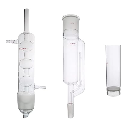 Laboy Glass Soxhlet Extraction Apparatus Set, 300 mm Allihn Condenser, 55/50 & 24/40 Joints, Reusable Glass Thimble with Fritted Disc, Borosilicate 3.3, Flask Not Included