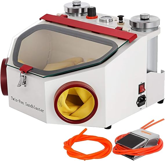 Sand Blasting Machine for Dental Lab, Double Pen Fine Blaster with Lamp, High Pressure, Ideal for Jewelry and Jade Carving, Sand Grit Size 100# to 180#