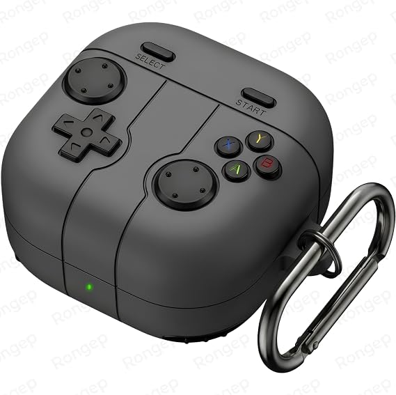 Rongep [Gamepad-Design] Samsung Galaxy Buds 4 Pro/Buds 4 için Kılıf Darbe Emici Köşe Korumalı Galaxy Buds4 Kulaklık Kılıfı Yumuşak Dokulu Oyun Konsolu Görünümlü Samsung Buds 4 Pro Kılıf (Koyu Gri)