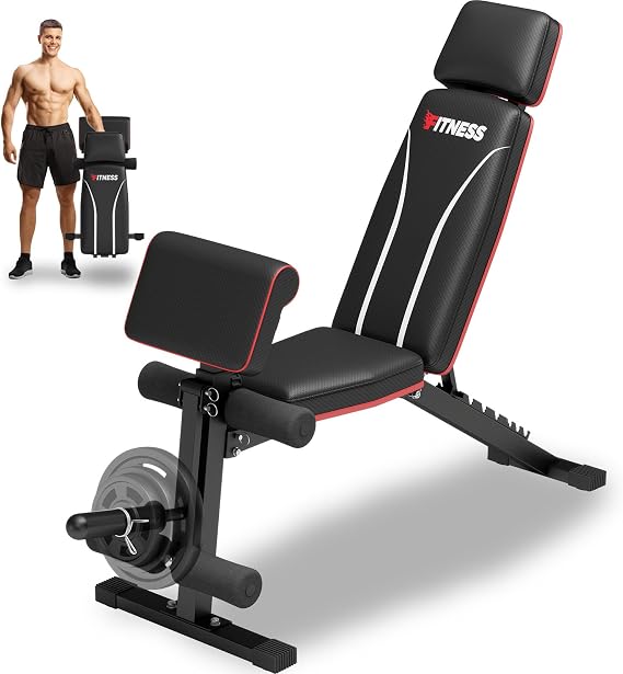 Adjustable Weight Bench with Leg Extension Preacher Pad, 880LBS Capacity Workout Bench Multi-function Bench Press Full Body Workout, Incline Decline Bench for Home Gym Strength Training