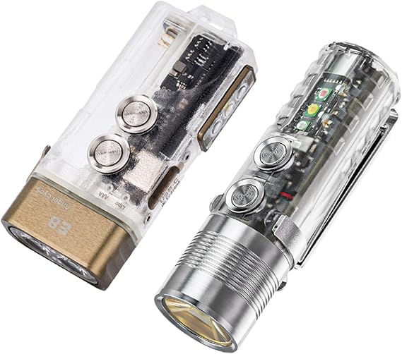 RovyVon Dual Power System E8 EDC Flashlight Bundle with Aurora A28 Keychain Flashlight with Red/White/365 nm Light, USB C Rechargeable Bright Flashlight for Emergency, Camping, Night Walking