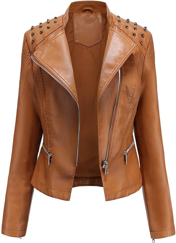 Lolvmvchi Womens Sherpa Lined Flannel Women Ladies Lapel Motor Jacket Coat Zip Short Punk Cropped Tops Womens Lightweigh