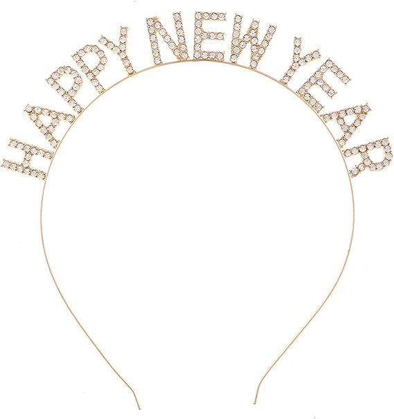 BinaryABC Happy New Year Headband Tiara,Rhinestone New Years Headband,New Year Eve Party Supplies(Golden)
