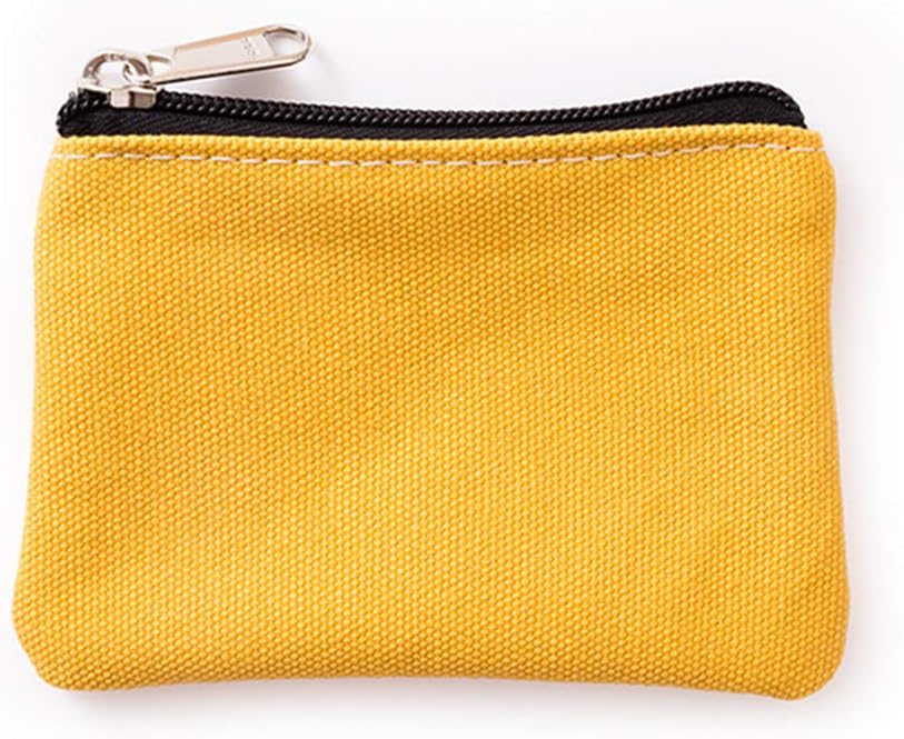 Small Canvas Coin Purse Holder Wallet Zip Pouch Money Purses Bag for Women Men Kids Yellow