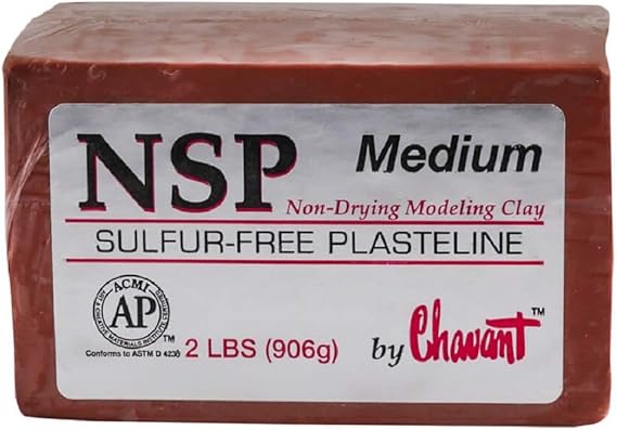 Chavant NSP Medium - 2 Lbs. Professional Oil Based Sulfur Free Sculpting Clay- Brown (2 lb Brick)
