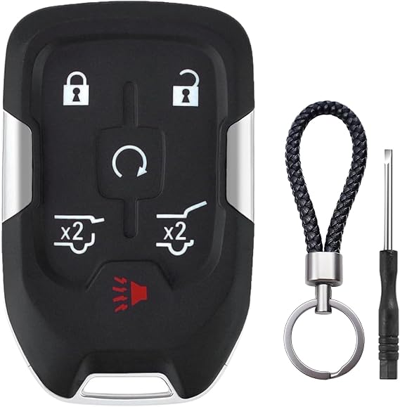 6 Button Key Fob Shell Replacement Fits for Chevy Suburban Tahoe GMC Yukon XL Denali HYQ1AA 2015 2016 2017 2018 2019 2020 Keyless Entry Remote Control Smart Car Key Fob Case Cover