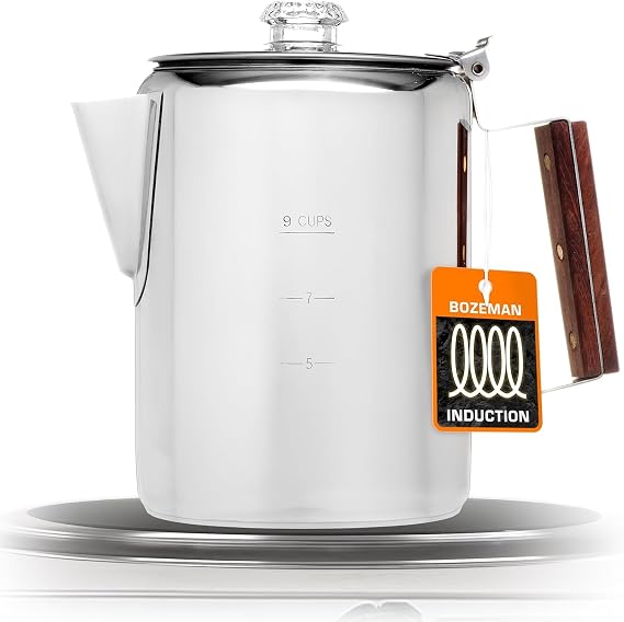 COLETTI Bozeman Induction Coffee Maker Percolator Coffee Pot, Coffee Percolator Brews 3 Kinds of Ways: Fire, Stovetop, Induction [9 cup, Induction]