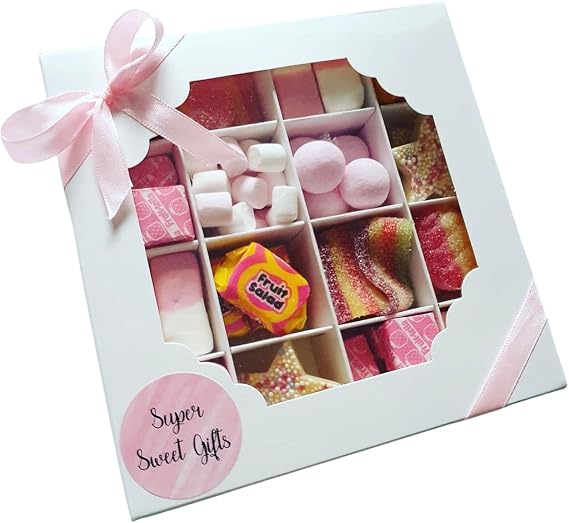 Empty Pick and Mix Sweet Boxes - Chocolate Cake Sweets Packaging Biscuit Box Packaging - Wedding Favour boxes - 2 Window Options - 15 x 15 x 3.5cm (10, Square Window - 16 Grid Inserts)