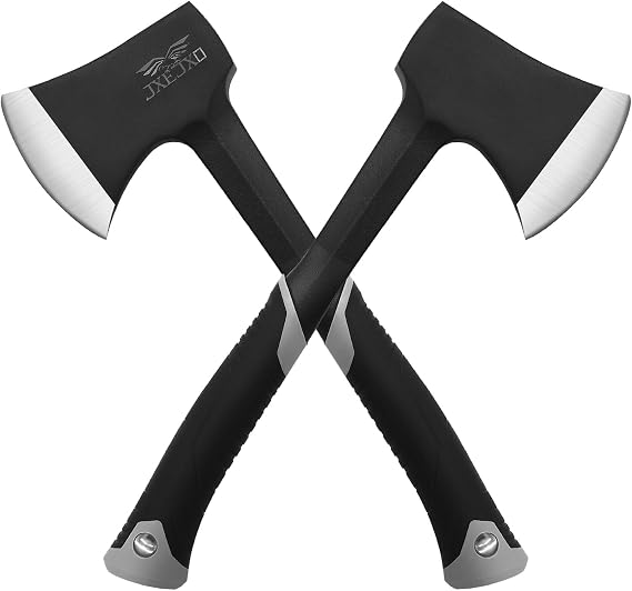 Camping Axe & Hatchets 2Pack Set - 14.4" Chopping Axe with Sheath, Forged Steel Construction & Ergonomic Shock-Absorbing Grip (Grey