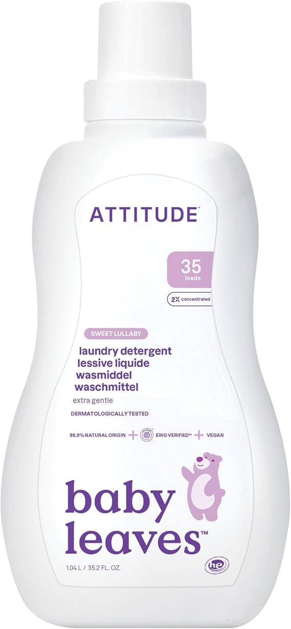 ATTITUDE Baby Laundry Detergent Liquid, EWG Verified, Safe for Baby Clothes, Infant and Newborn, Vegan and Naturally Derived Washing Soap, HE Compatible, Sweet Lullaby, 35 Loads, 1.04 Litres