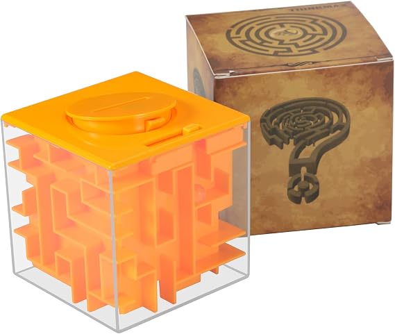Money Maze Puzzle Box for Kids and Adults, Perfect Money Holder Maze Puzzle Gift Box (Orange)