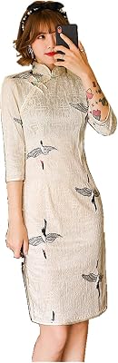 Shanghai Story Lace Cheongsam Knee Length Qipao Chinese Style Dress