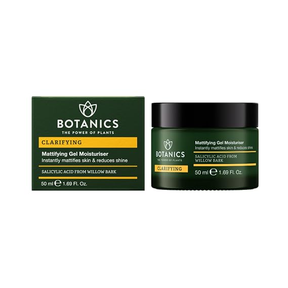 Botanics Clarifying Mattifying Gel Moisturizer, 1.69 oz | Reduces Shine & Improves Skin Texture, Salicylic Acid from Willow Bark & Turmeric, Vegan & Cruelty-Free