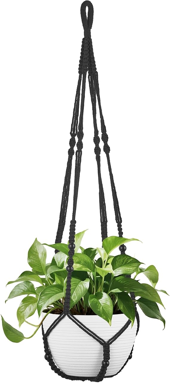 Mkono 43 Inch Macrame Plant Hanger Indoor Hanging Planter Basket Black 1Pc